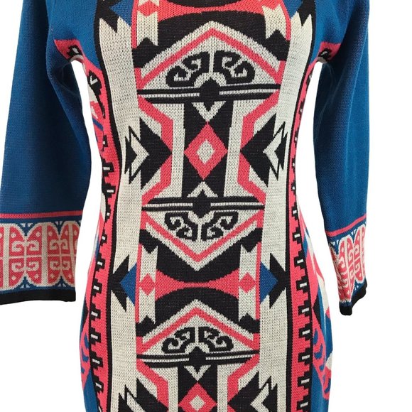Tribal Patterned Blue and Pink Dress - Picture 4 of 6